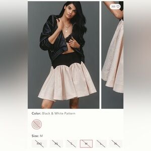 Anthropologie Black Waist Pink Textured Flared Skirt